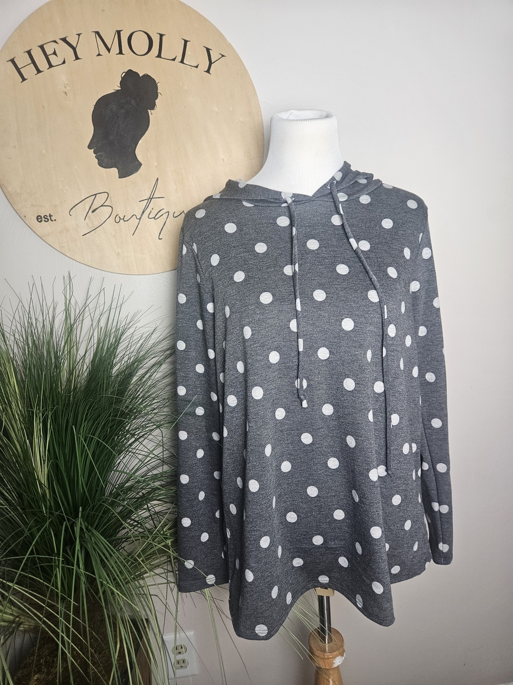 Hey Molly Gray Polka Dot Hooded Pullover